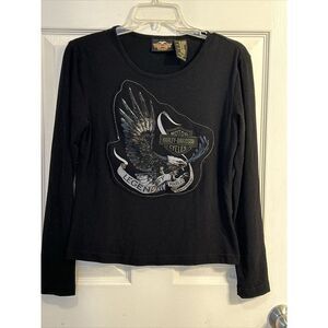 Harley Davidson Long Sleeve Eagle Logo TShirt Women's Medium‎ Black